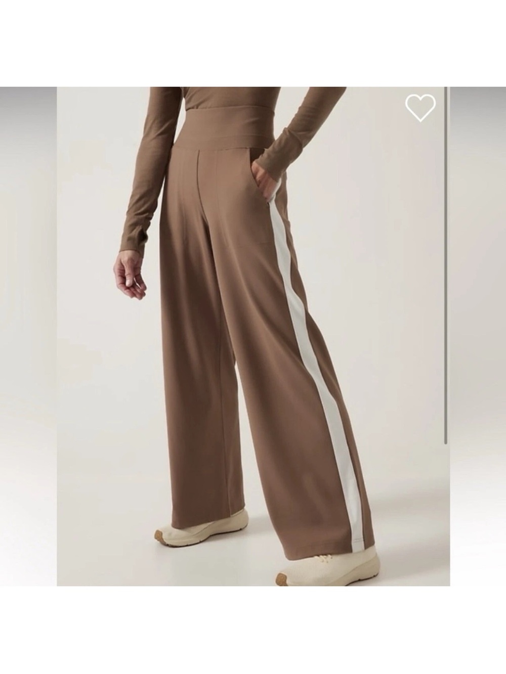 Athleta Brown Wide-Leg Pants with White Side Stripe